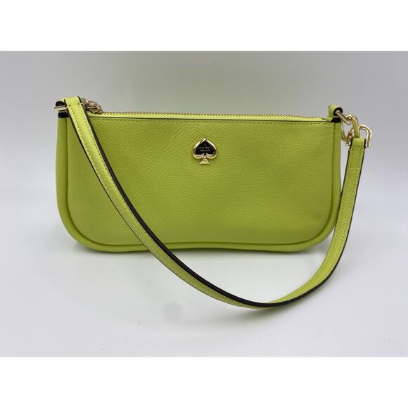 Kate Spade Kayla Convertible Wristlet Pochette Leather Bag Lime Slushy Green - Picture 3 of 9
